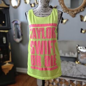 Taylor Swift Die-Hard Fan Neon Yellow Tank Top with Pink Graphic Small